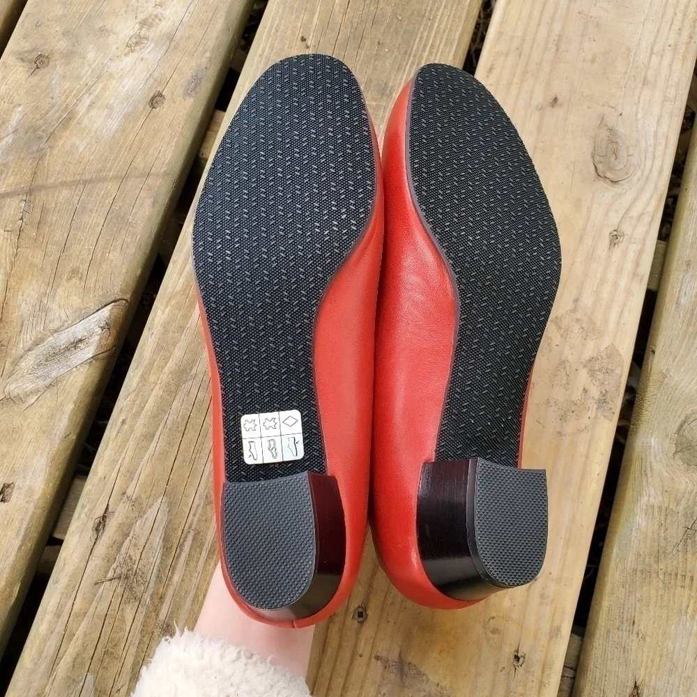 SAS Regina Red Leather Block‎ Low Heel Round Toe Comfort Pumps 8